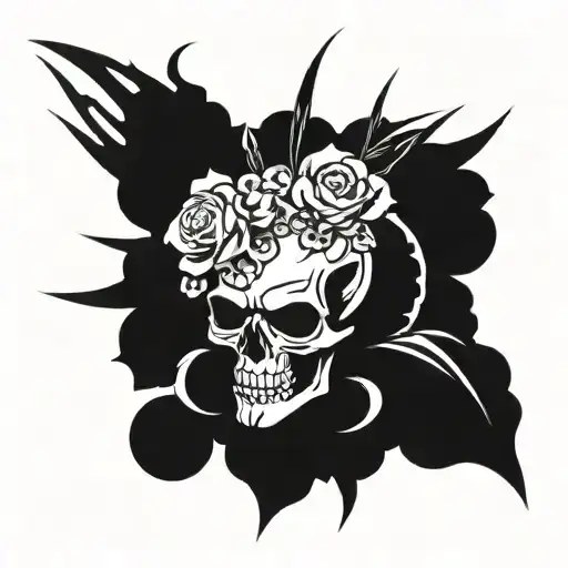 Dagger In Skull With Flowers Growing