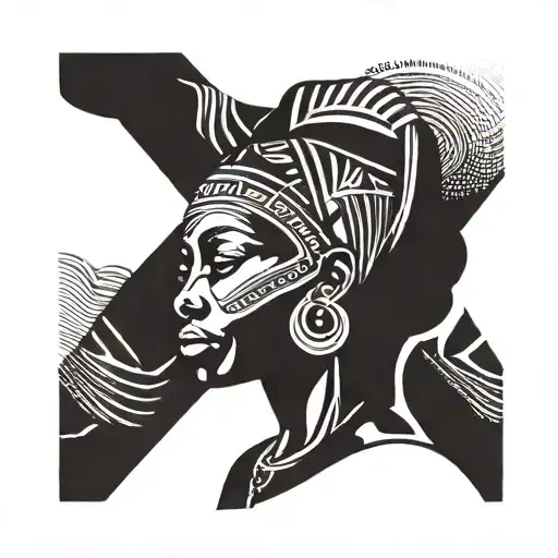 Beautifull African Woman Dancing Eyes Looking Forward Minimalism Design