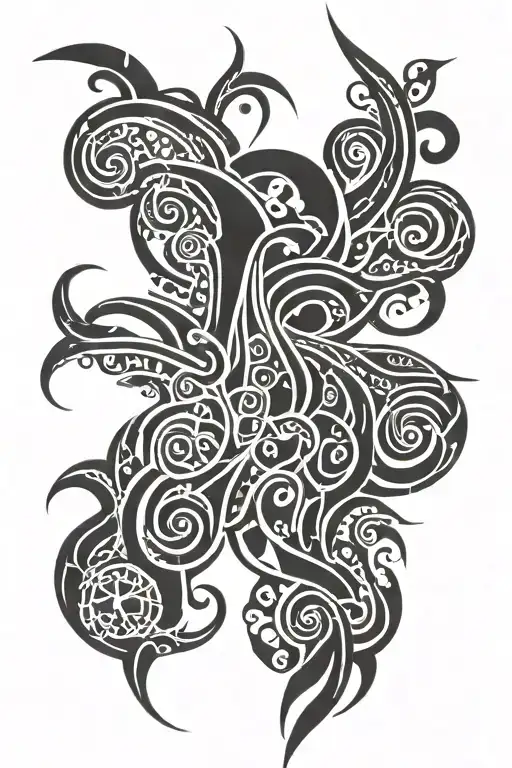 Full Feminine Sleeve Tribal Tattoo With 3D Art And Spacing