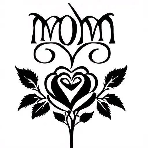 The Word Mom And Teh Letter O Is A Heart And Stems Out To A Rose