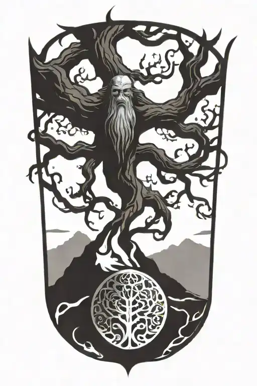 The God Odin Hanging From The World Tree Yggdrasil