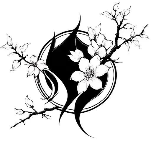 Make A Tattoo Sketch Of A Male Sakura Branch Abstract