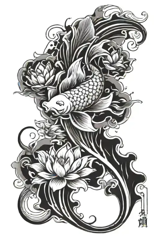 1 Koi Fish Fly Off Water Of Lotus Flower Blooming On A Full Moon With Some Cloud