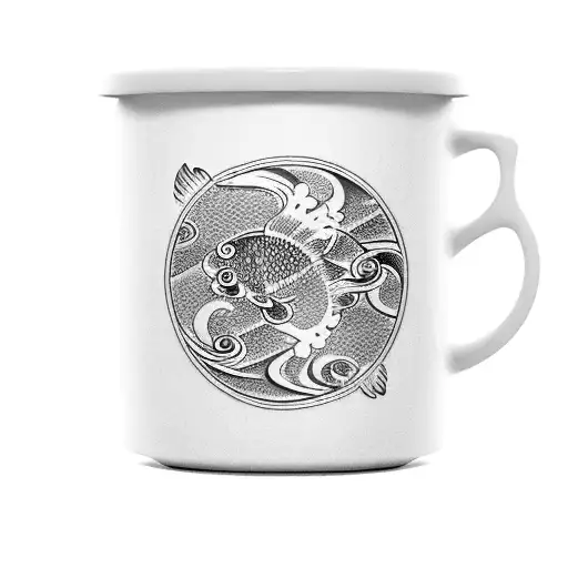 Coffee Cup With Steam Forming The Shape Of A Koi Fish