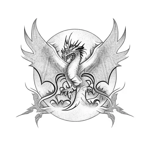 Phoenix With Flames And Dragon