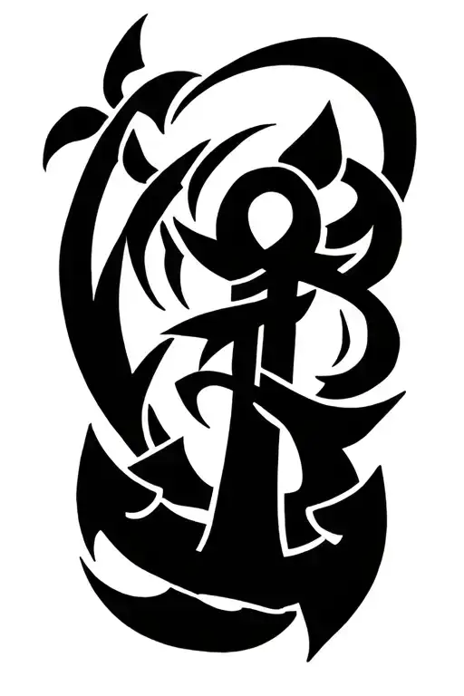 Tribal Anchor With Cancer Ribbon