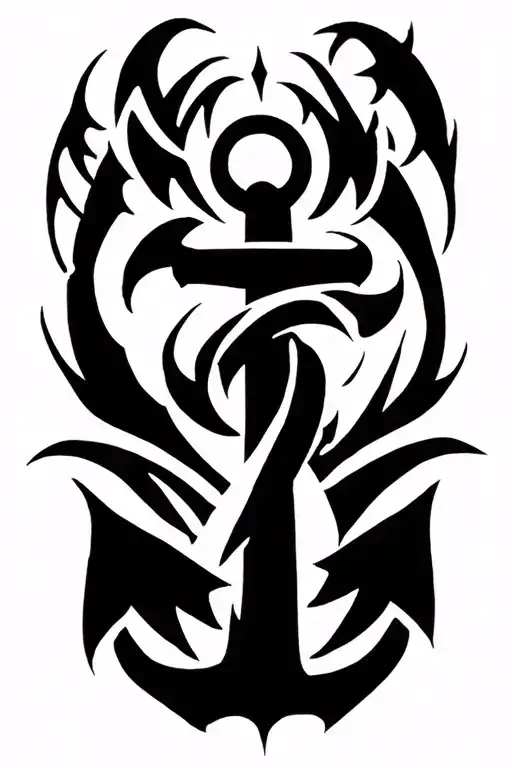 Tribal Anchor With Cancer Ribbon