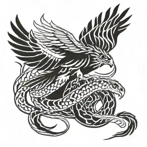 Hawk Killing A Snake