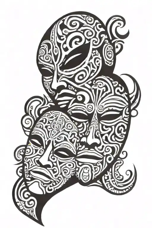 Tragedy And Comedy Mask With Filipino Tribal Patterns