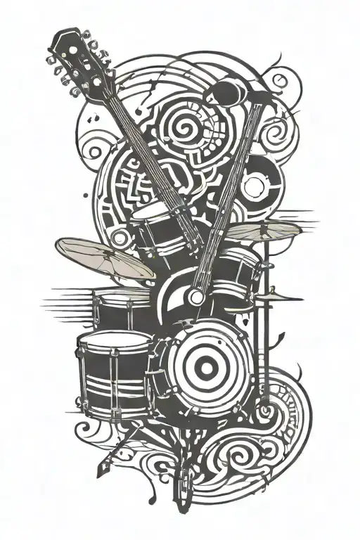Music Themed Tattoo With Drums