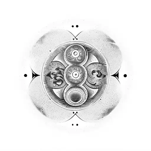 Half Sun On One Side Yin Yang In The Middle And Stars On The Other Side