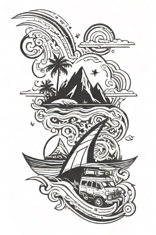 Surf And Camping Scene