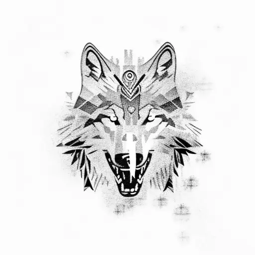 Black And White Wolf Howling With Black Raven And White Dove And Pine Trees