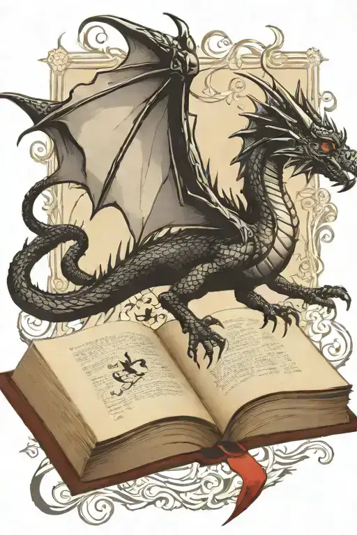 Medieval Dragon Flying Over A Book