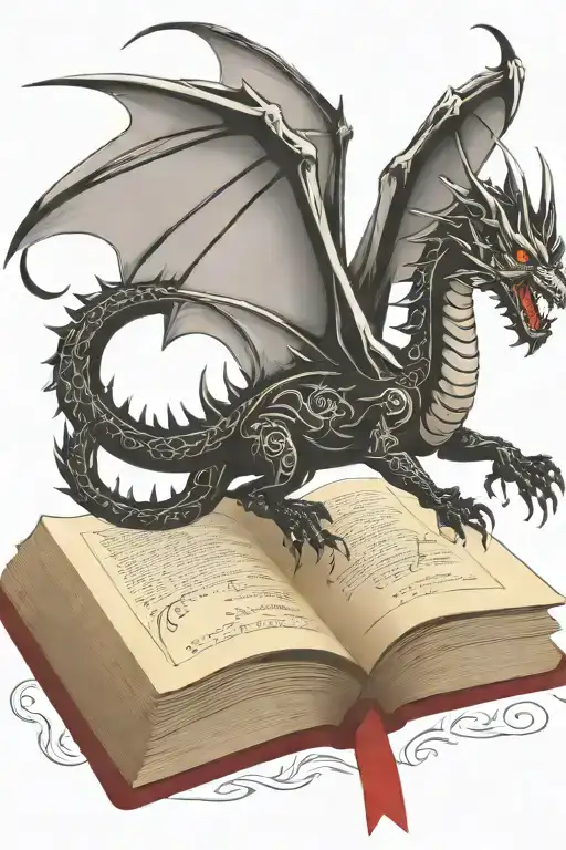 Dragon Flying Over A Book Style Illustration