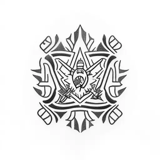 A Traditional Tattoo Of A Boy Scout Emblem With Canadian Wildlife And A Camping Tent