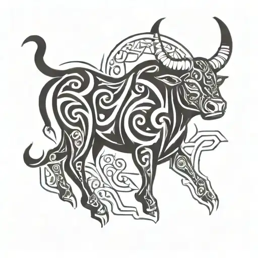 Taurus Symbol Animal With The Colors Of That Astrological Sign In A Tribal