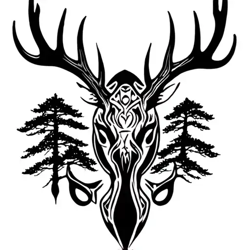 Antlers And Fish Hook With Trees