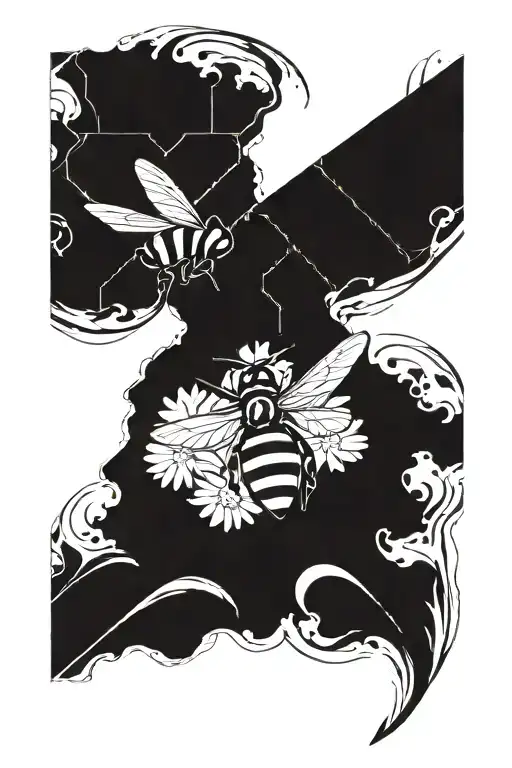 Astronaut With The Wings Of A Bee Flying Over A Large Flower