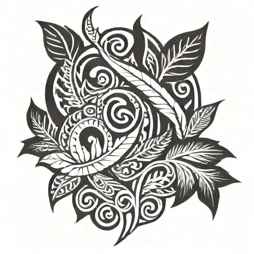 Create A Tattoo Design Featuring The Names Ronja & Finn In A Maori Style With Fern Leaf Elements