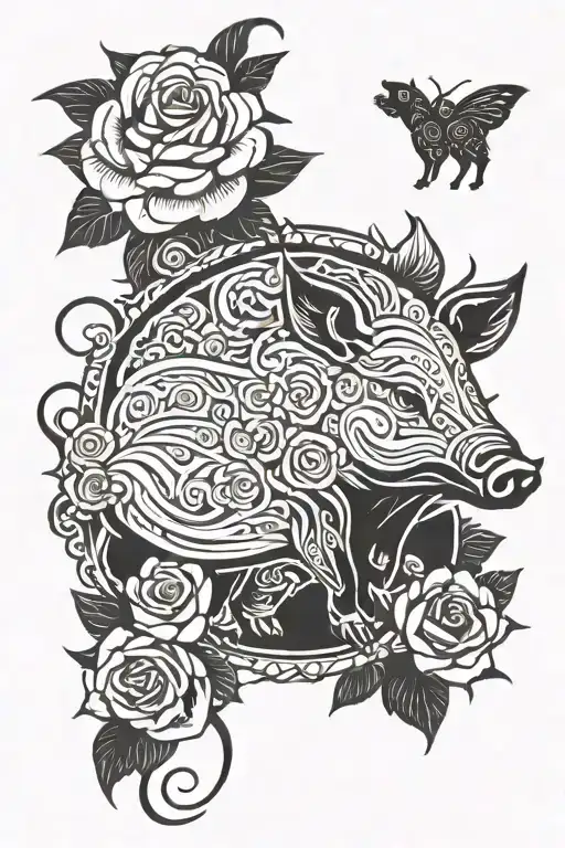 Wild Hog With Roses