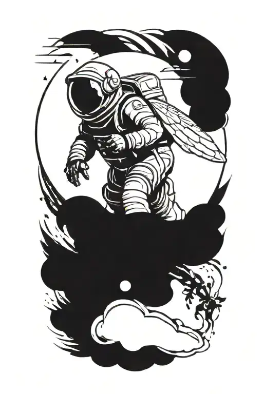 Minimalist Astronaut With The Wings Of A Bee