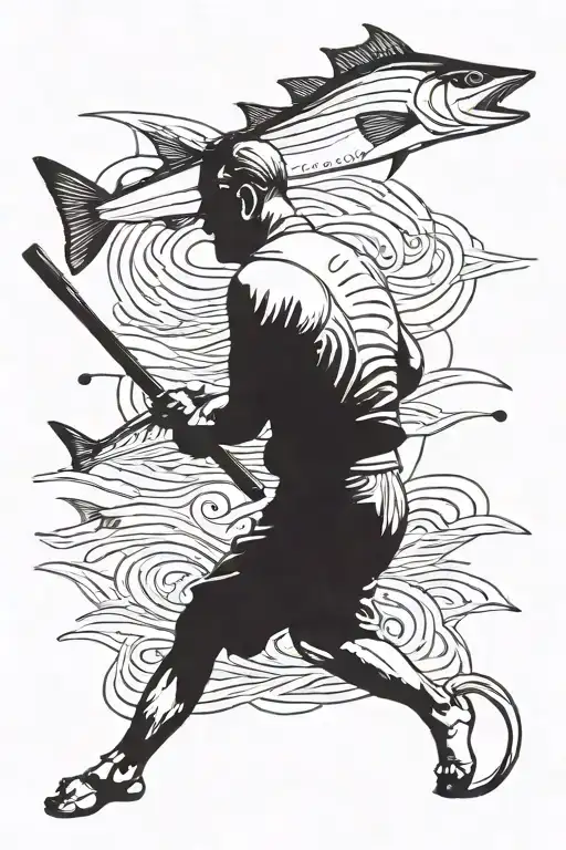 Rowing Man And Caught Swordfish Tattoo From Hemingway Book The Old Man And The Sea