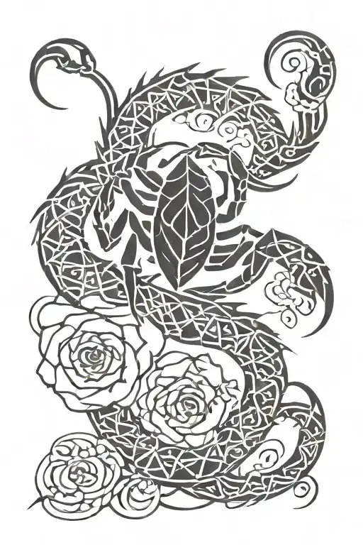 Scorpion With A Tail That Has A Rose And The Number 16