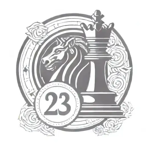 Circular Tattoo Of A King Chess Piece With The Number 23 Incorperated Into The Piece