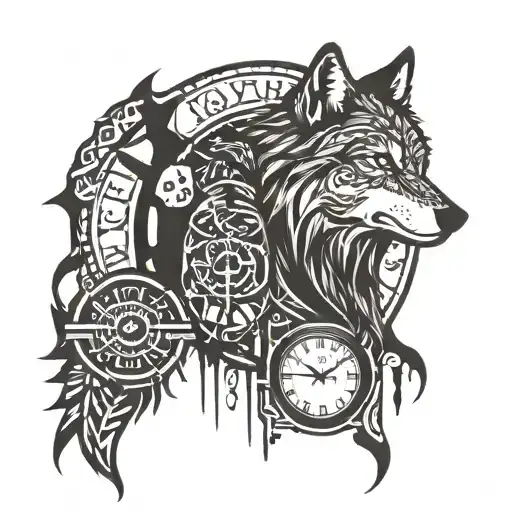 Wolf And Clock And Date And Name