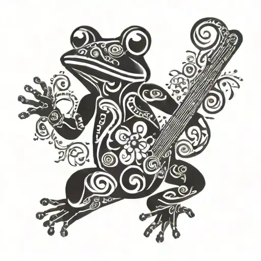 Taino Frog With Flowers And Musical Symbols