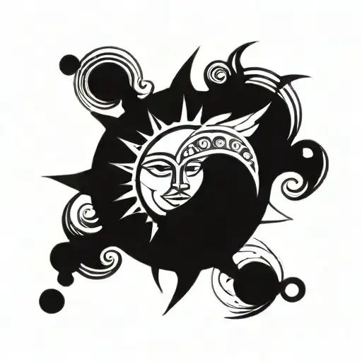 Polynesia Tattoo Sketch Paired Tattoo Sketch Minimalism Sun And Moon Separately