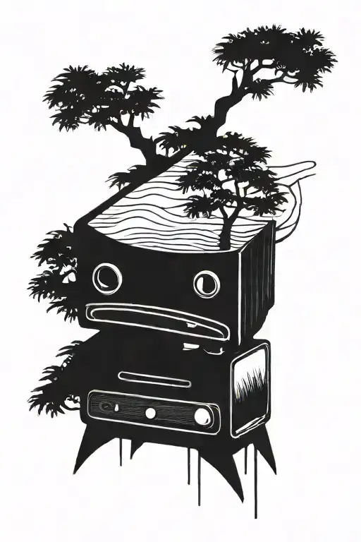 An Old Tv With A Pine Tree Growing Out Of It