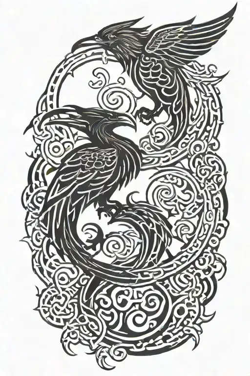 Interlacing Raven And Dragon Breathing Fire
