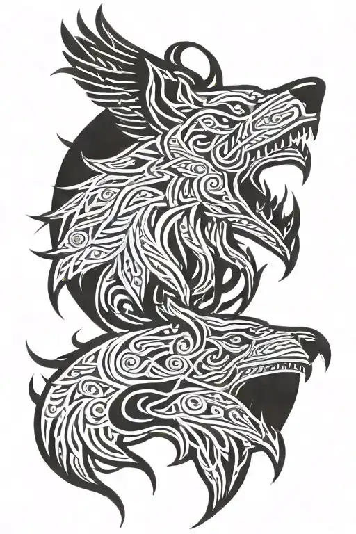 Viking Wolf And A Raven