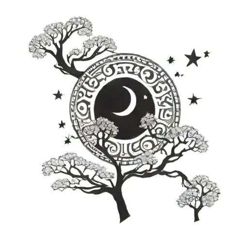 Night Sky With Moon And Trees