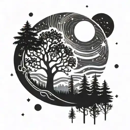 Night Sky With Moon And Trees