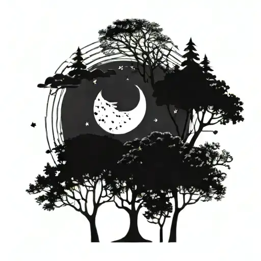 Night Sky With Moon And Trees