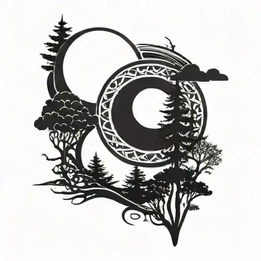 Sky With Moon And Trees