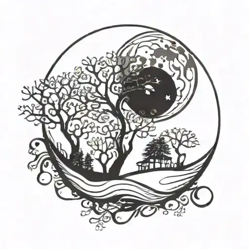 Sky With Moon And Trees