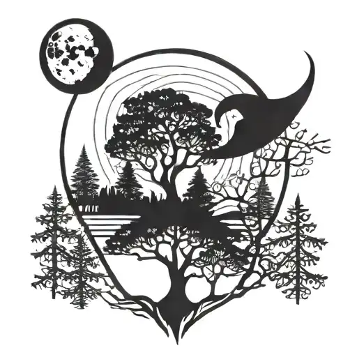 Sky With Moon And Trees