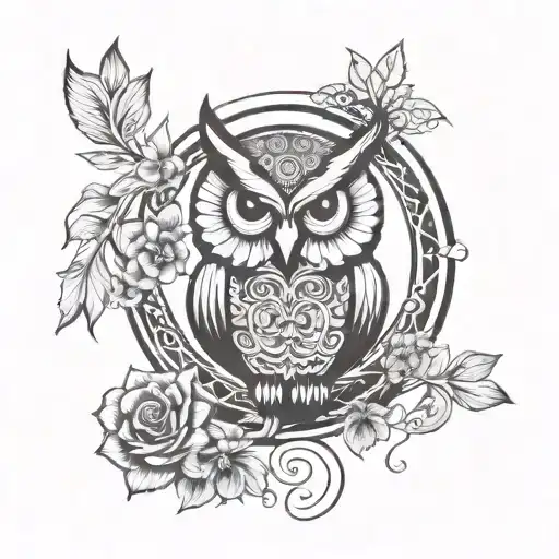 Owl Tree Of Life And Flower