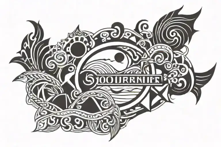 Ocean Themed Tattoo That Says Sojourner