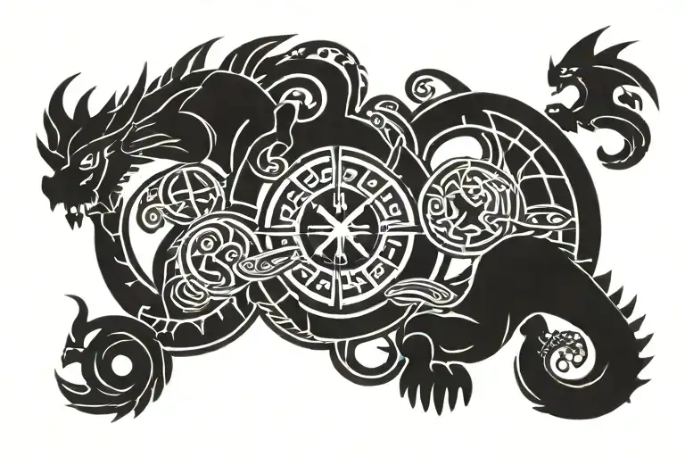 Western Zodiac Libra Scale With Eastern Zodiac Dragon