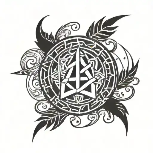 Black And White Sketch Of A Tattoo With Slavic Runes And The Inscription Khoper