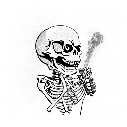 Grinning Skeleton Smoking While Standing On A Tank Firing A Gatling Gun