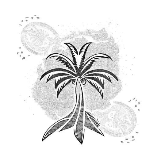 Polynesian Tattoo Palm Tree With Ocean