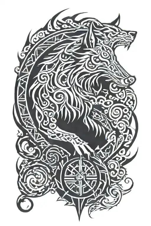 Fenrir With Vegvisir Symbol