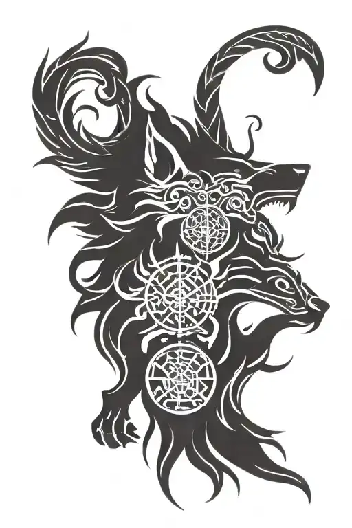 Fenrir With Vegvisir Symbol