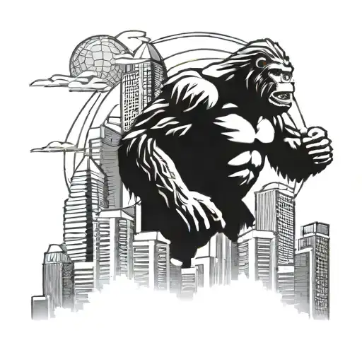 King Kong On A Skyscraper With Space For Text On The Roofs Of Buildings